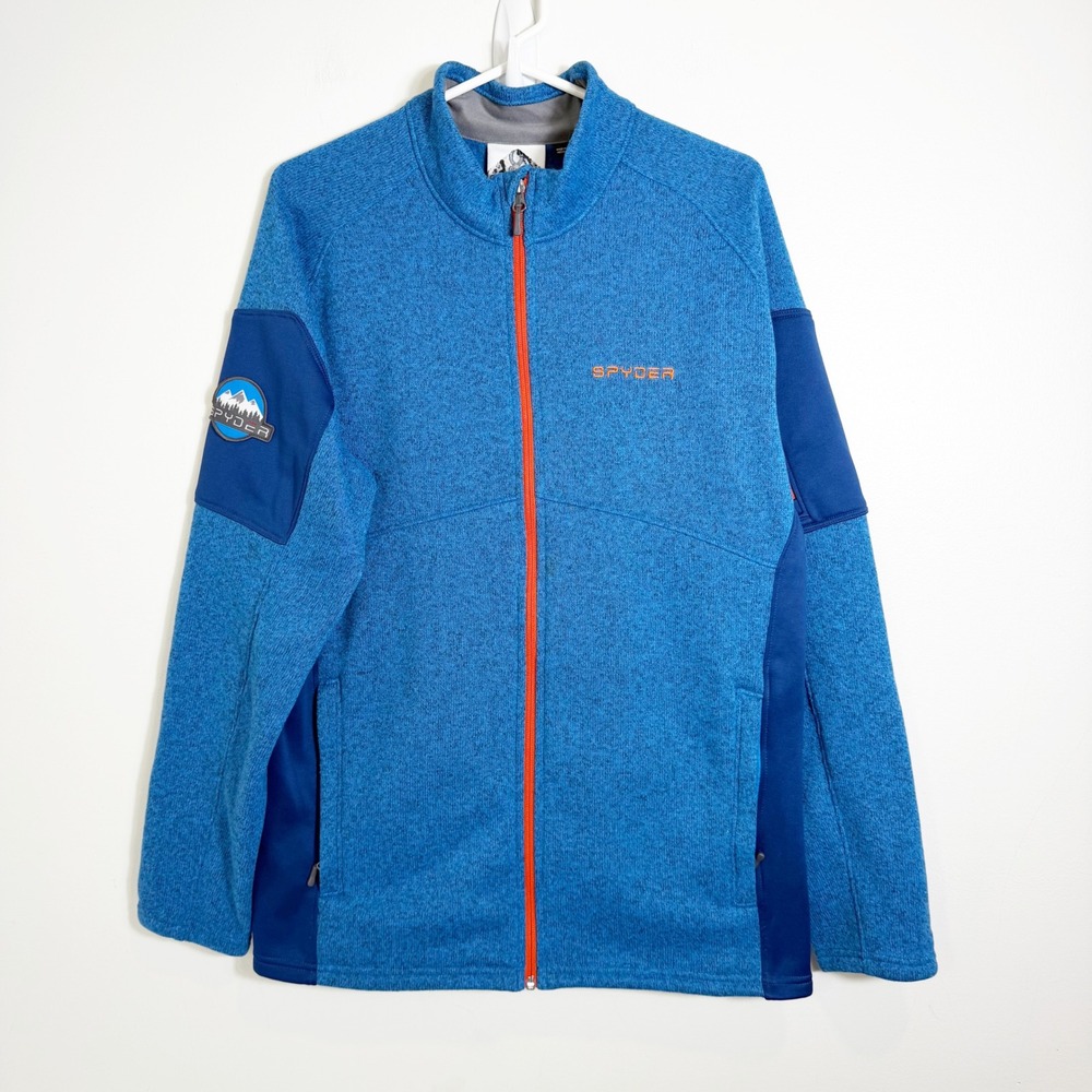Spyder Empire Full Zip Sweater Jacket Mens Large Blue Heathered Fleece Mock Neck